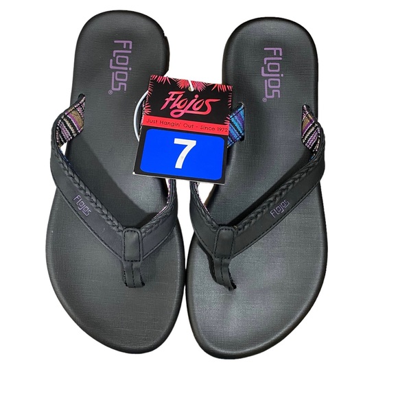 Flojos By Seajack New Flip Flops Ladies Josie Comfort Sandals New Sz 7 Black - Picture 7 of 10